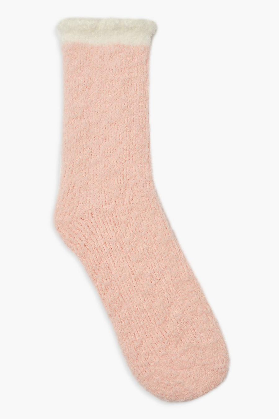 Pink Fluffiga strumpor med kant i kontrastfärg image number 1