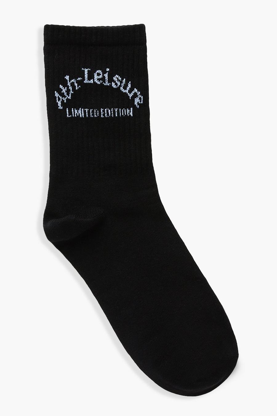 Black Ath-leisure Slogan Sport Socks image number 1