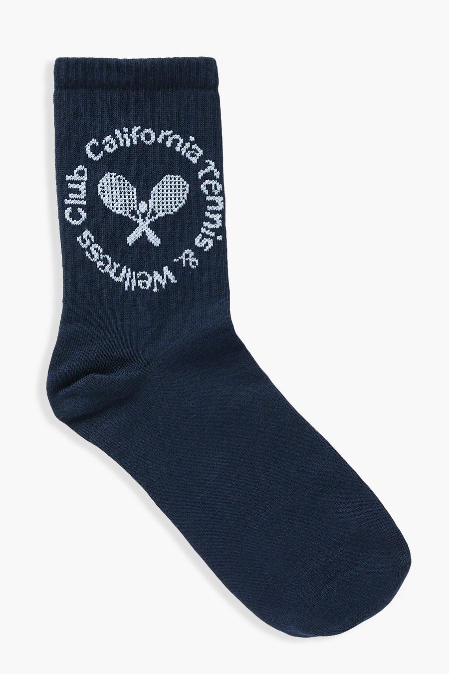 Navy Cali Wellness Club Slogan Tennis Sport Sock image number 1