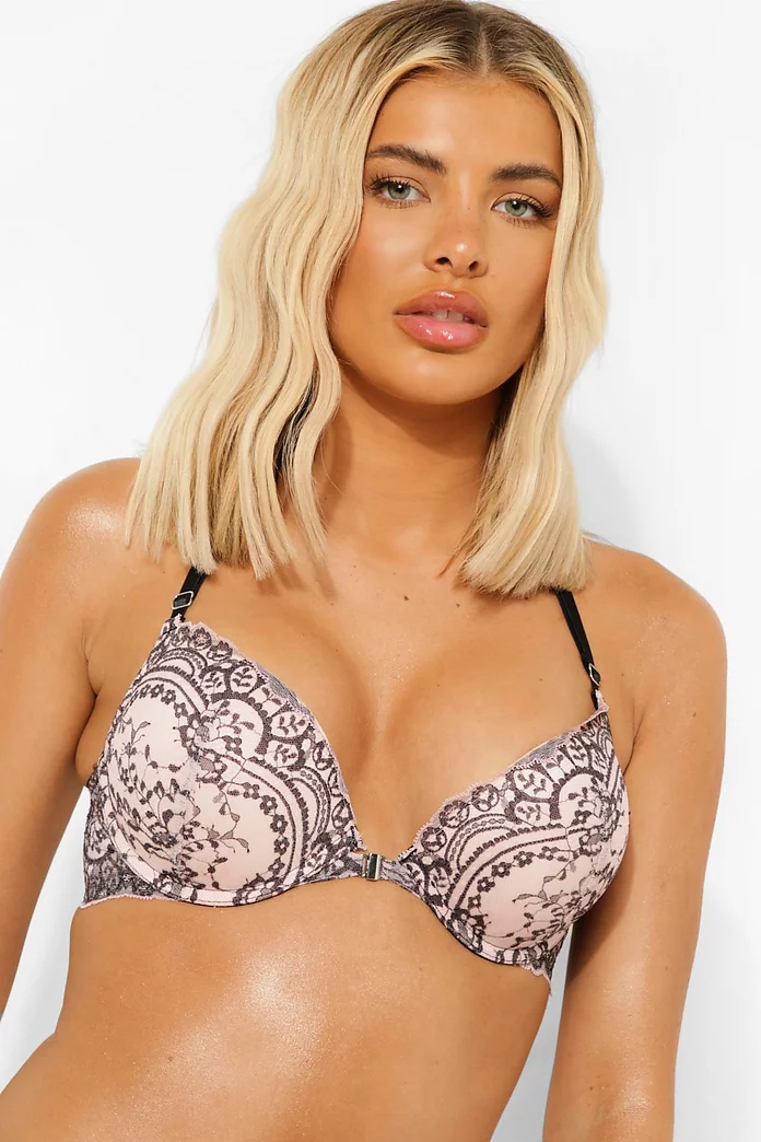 Corded Contrast Lace Back Super Push Up Bra