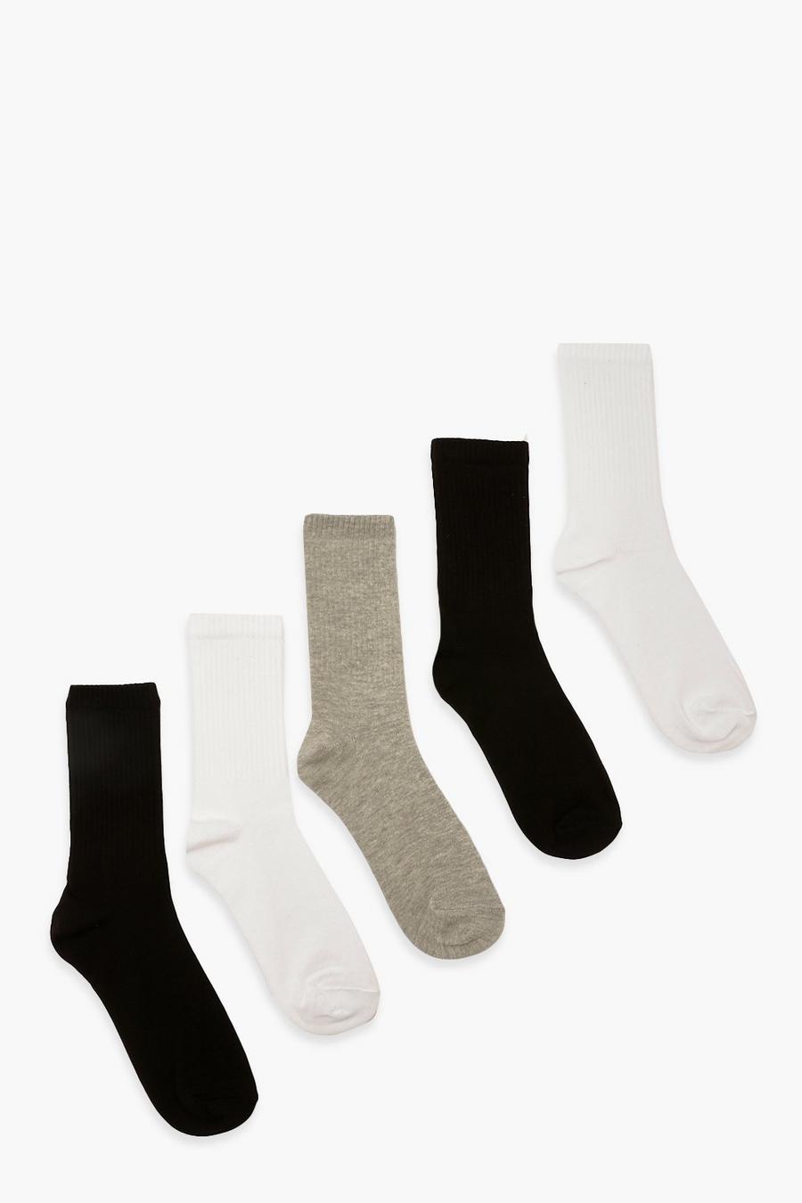 Multi Mixed Plain Sports Socks 5 Pack image number 1