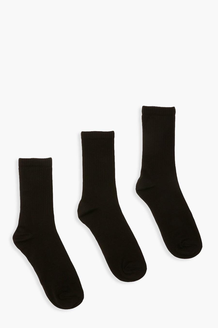 Black svart Plain Sports Socks 3 Pack image number 1