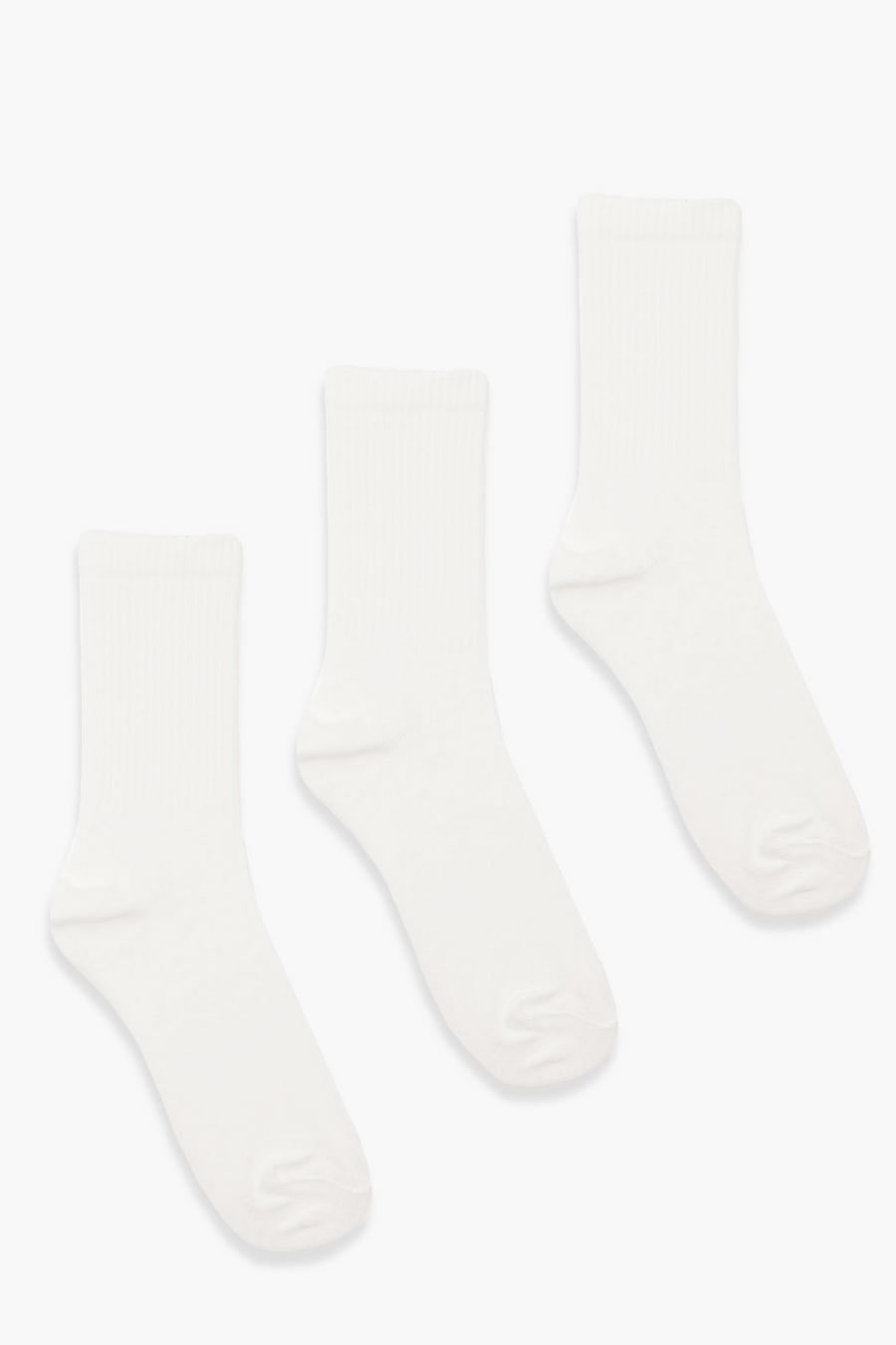 Pack de 3 pares de calcetines lisos deportivos, Blanco