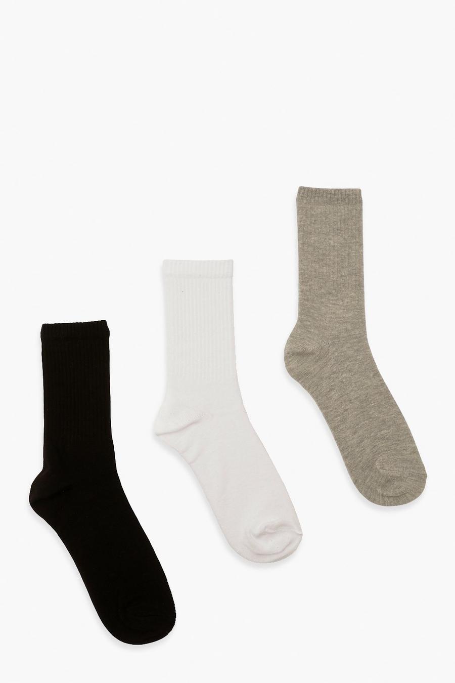 Multi Mixed Plain Sports Socks 3 Pack image number 1