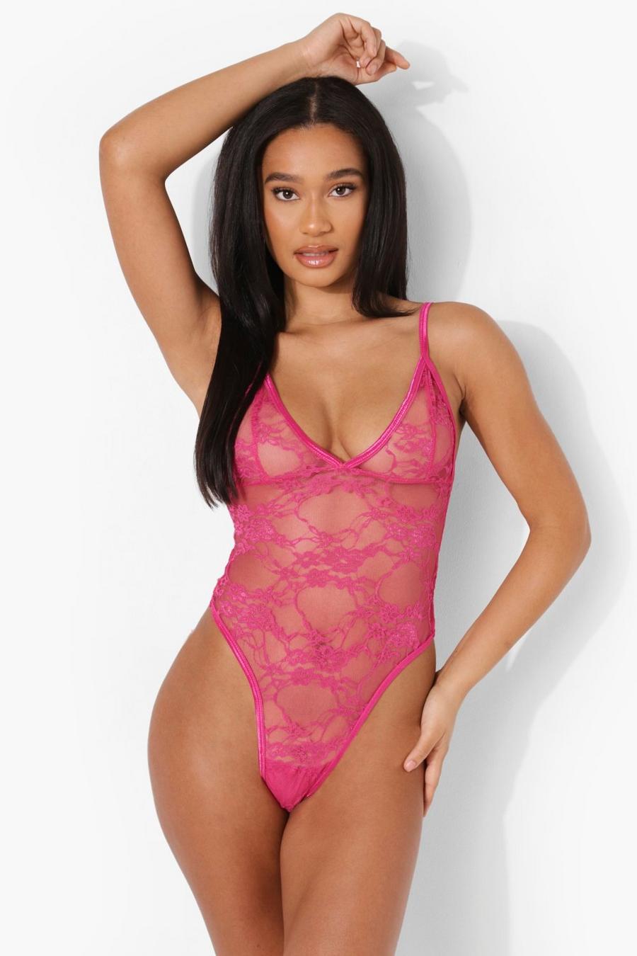 Pink Lace Thong Bodysuit image number 1