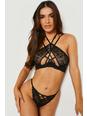 Black Premium Lace Underwired Cut Out Strapping Bra