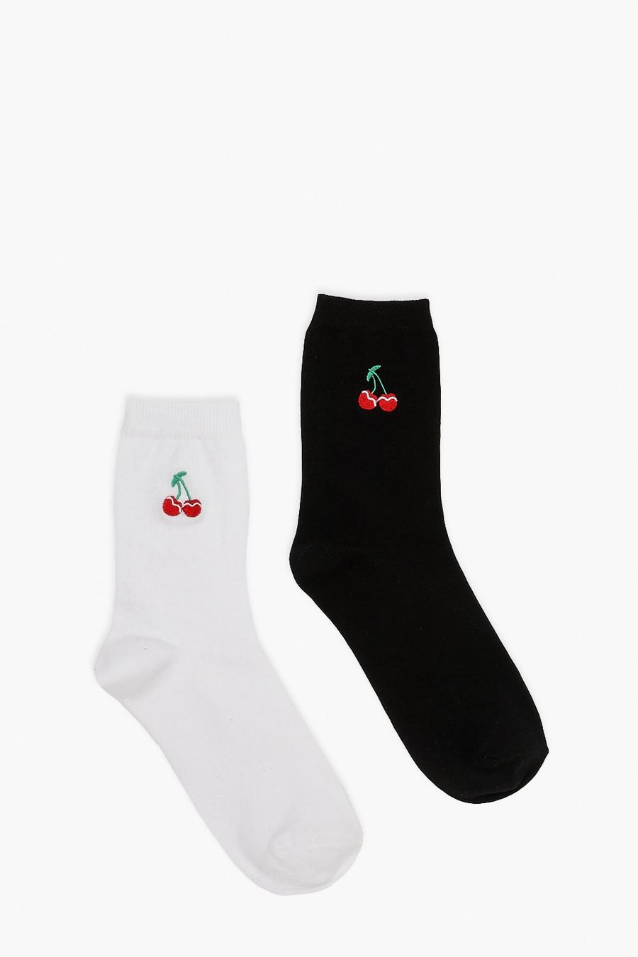 Pack de 2 pares de calcetines tobilleros con bordado de cerezas, Multicolor image number 1