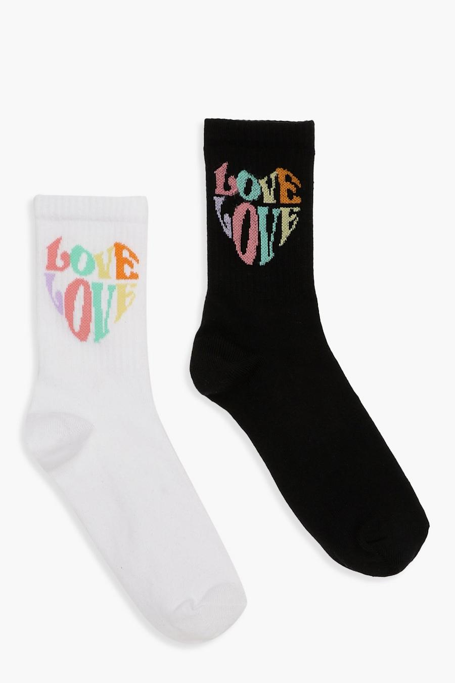 Multi Love Slogan Sports Socks 2 Pack image number 1