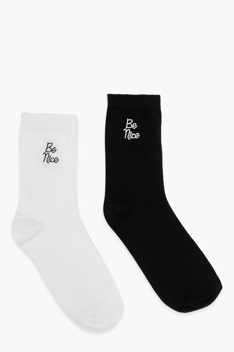 Multi Be Nice Embroidered Ankle Socks 2 Pack image number 1