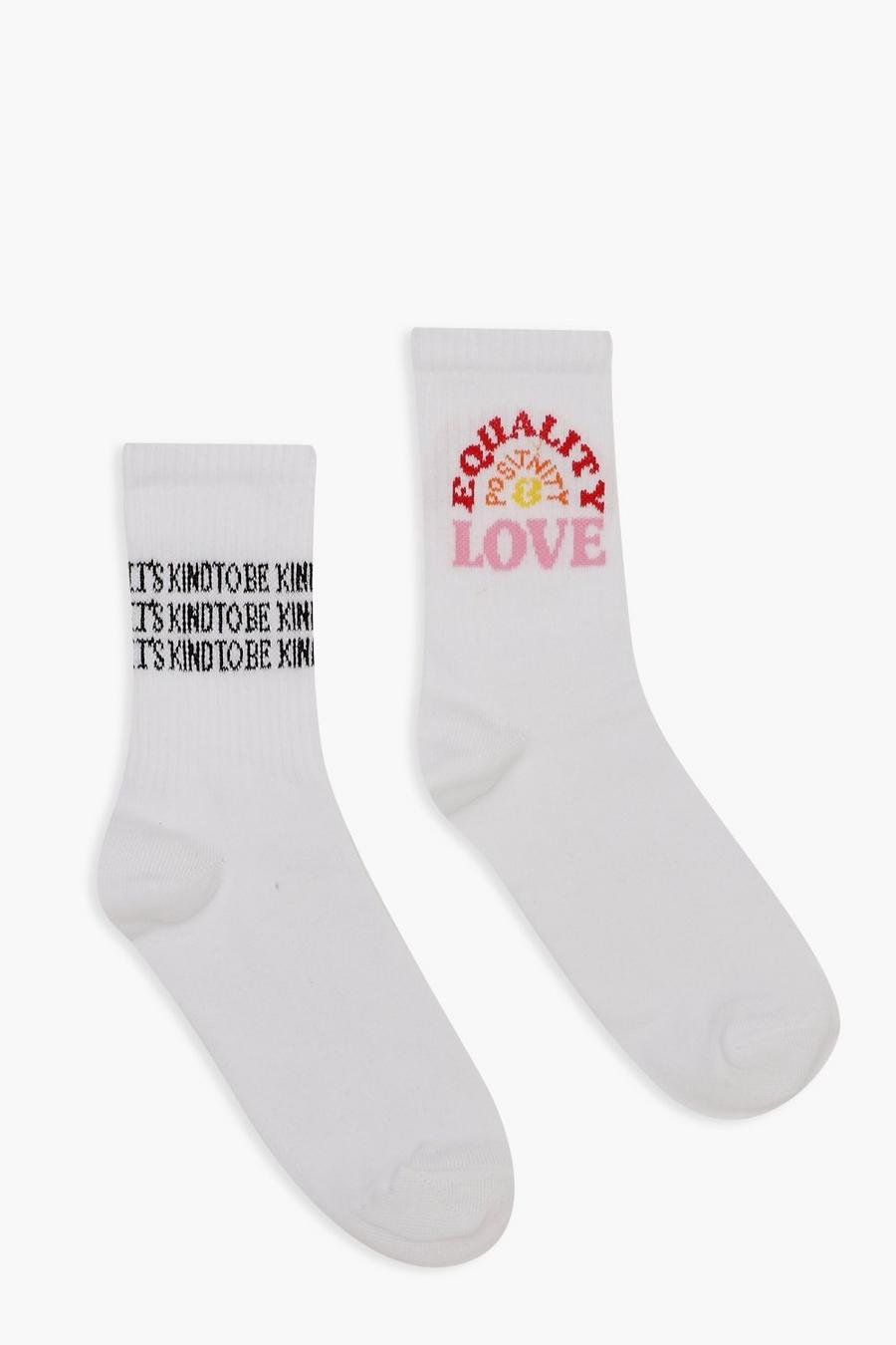 Pack de 2 pares de calcetines con eslogan Equality, Blanco image number 1