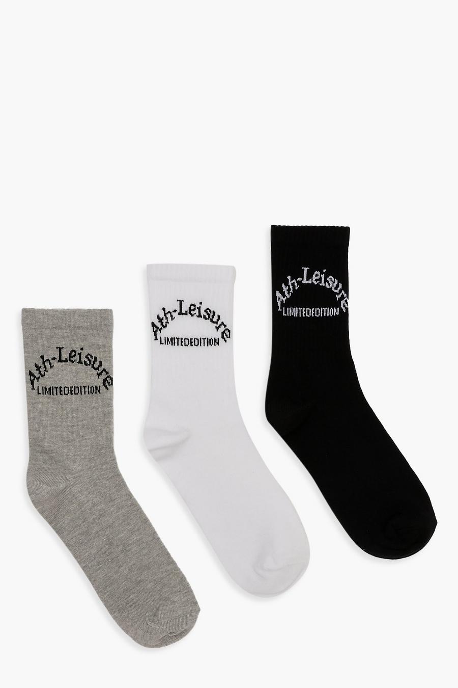 Pack de 3 pares de calcetines deportivos con eslogan Ath-leisure, Multicolor image number 1