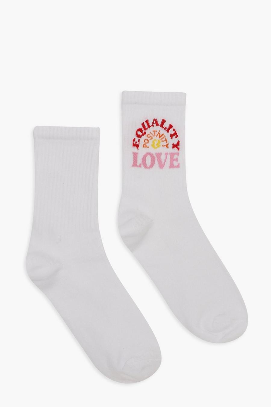Pack de 2 pares de calcetines deportivos con eslogan Equality, Blanco image number 1