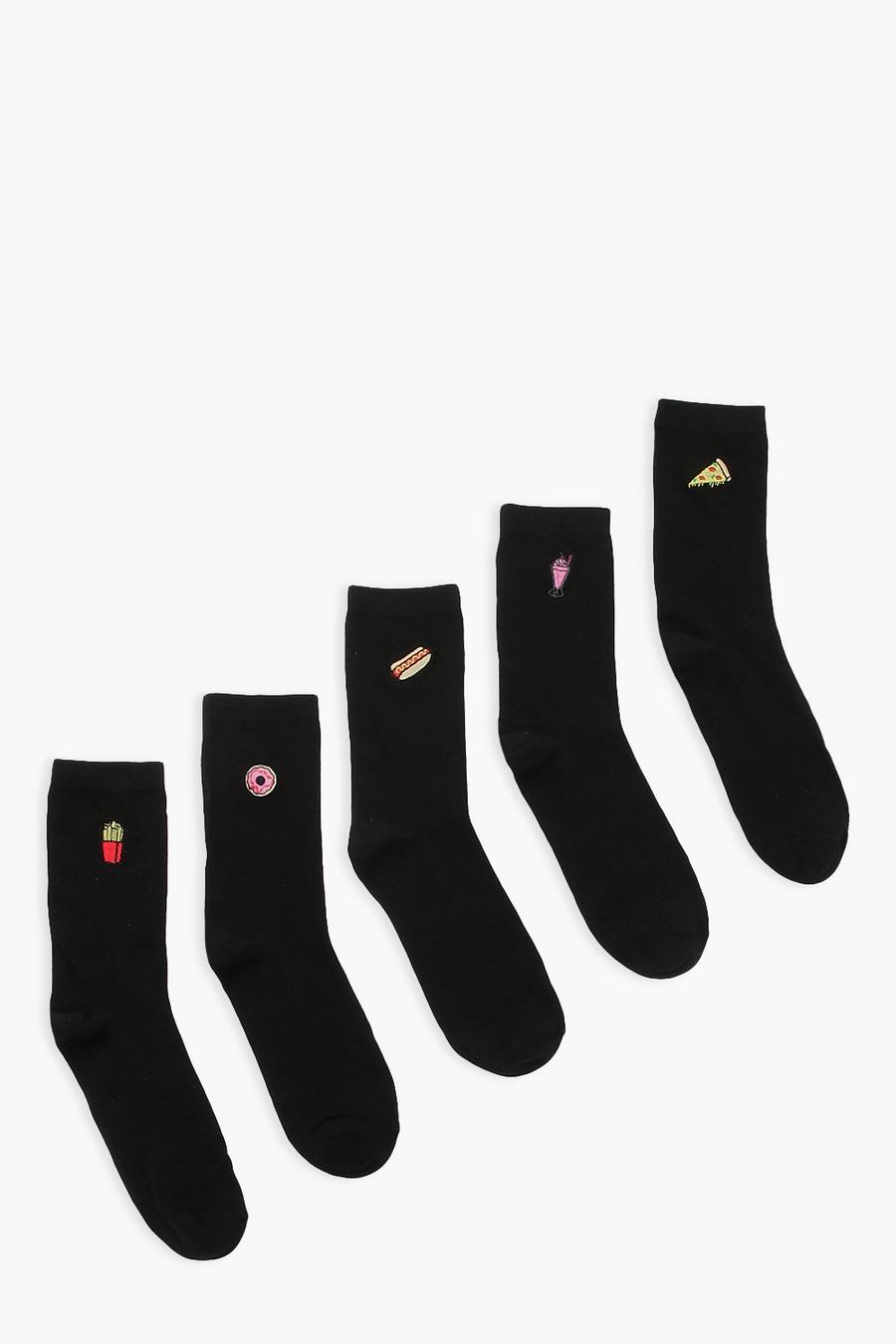 Black Embroidered Ankle Socks 5 Pack image number 1