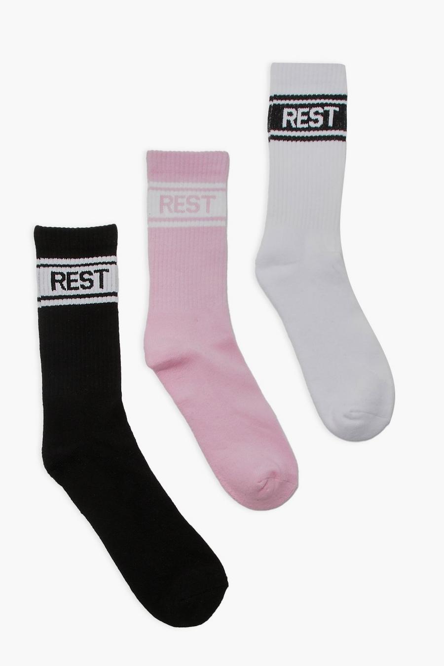 Pack de 3 pares de calcetines deportivos con eslogan Rest, Multicolor image number 1