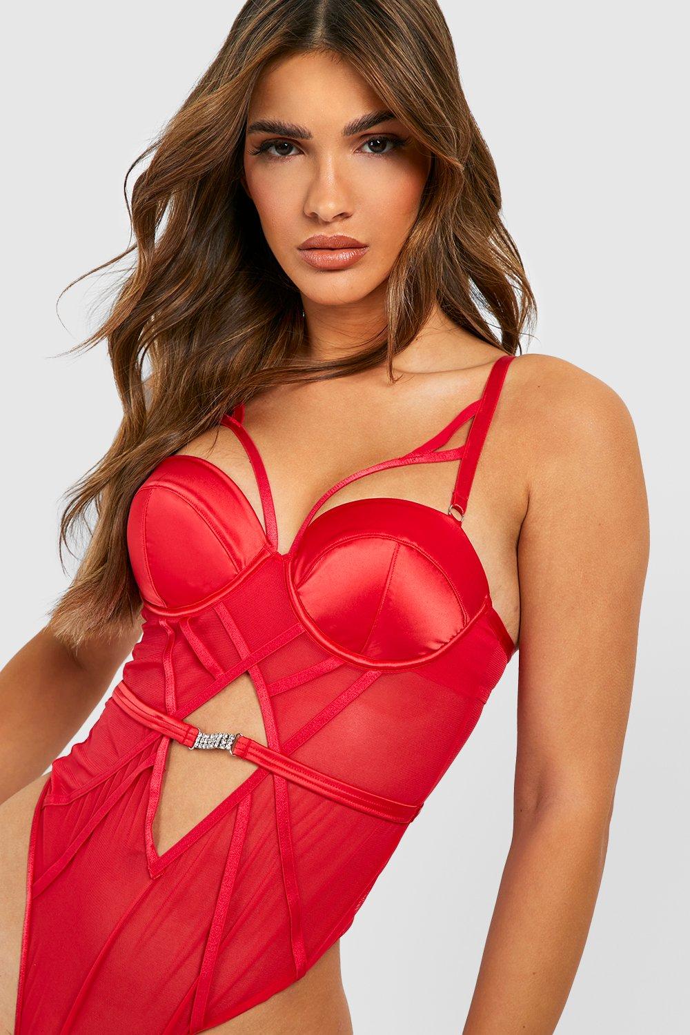 Red Lace Strappy Bodysuit