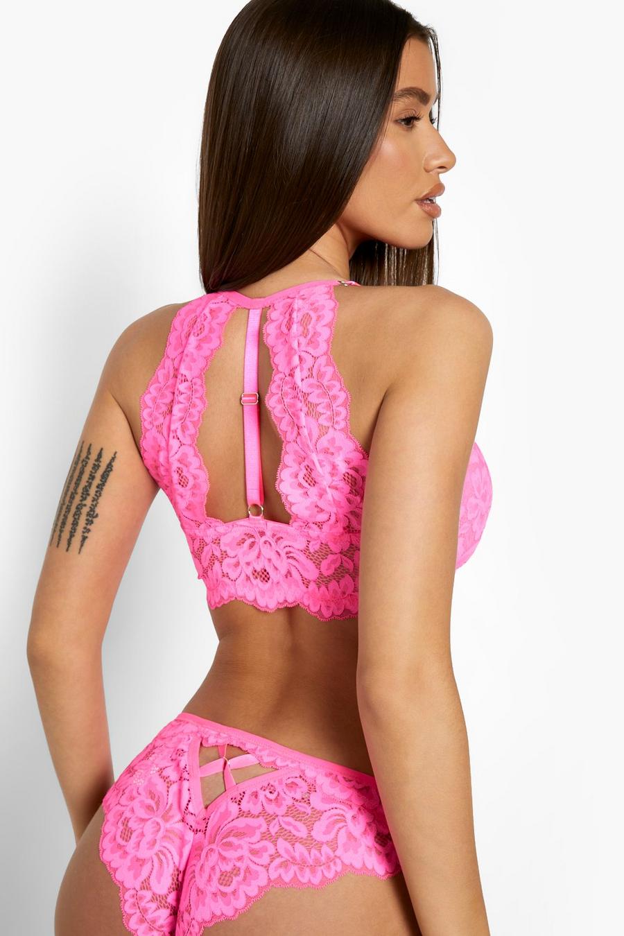 Neon-pink Fuller Bust Lace Back Plunge Bra