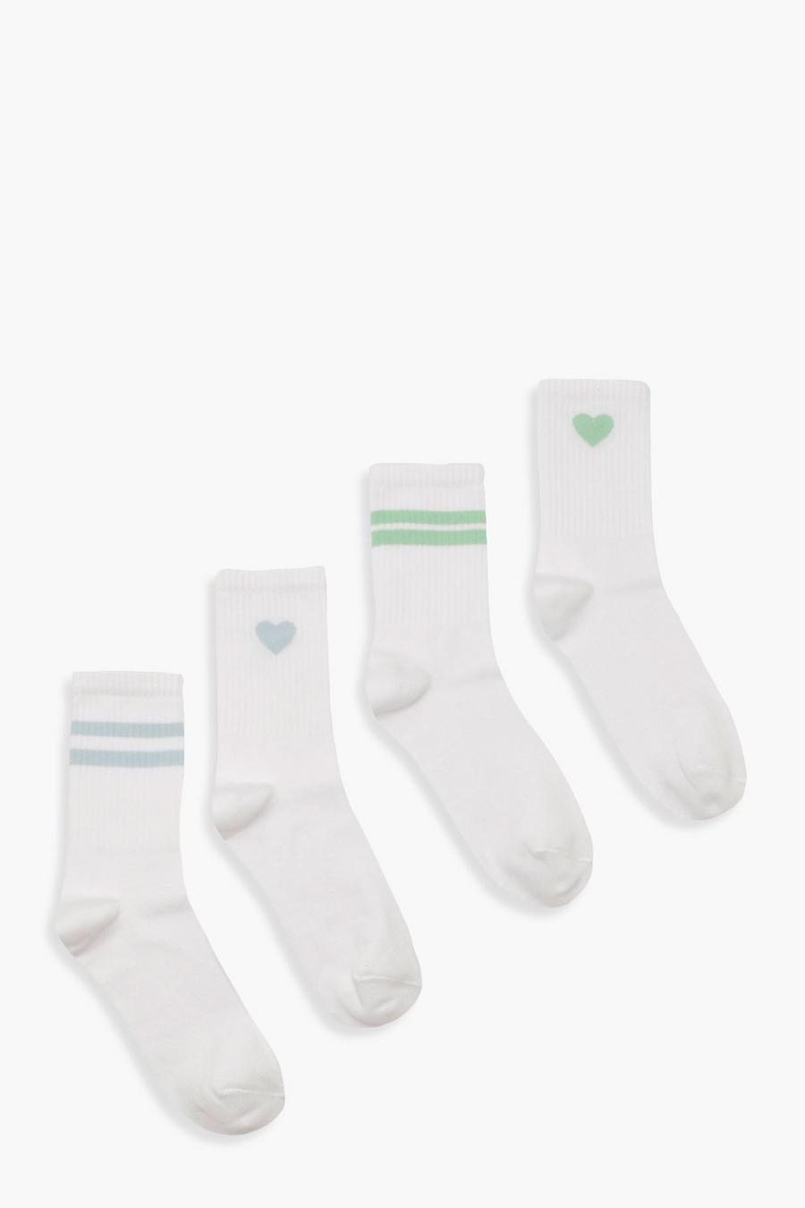 Multi 4 Pack Green And Blue Striped Sport Socks image number 1