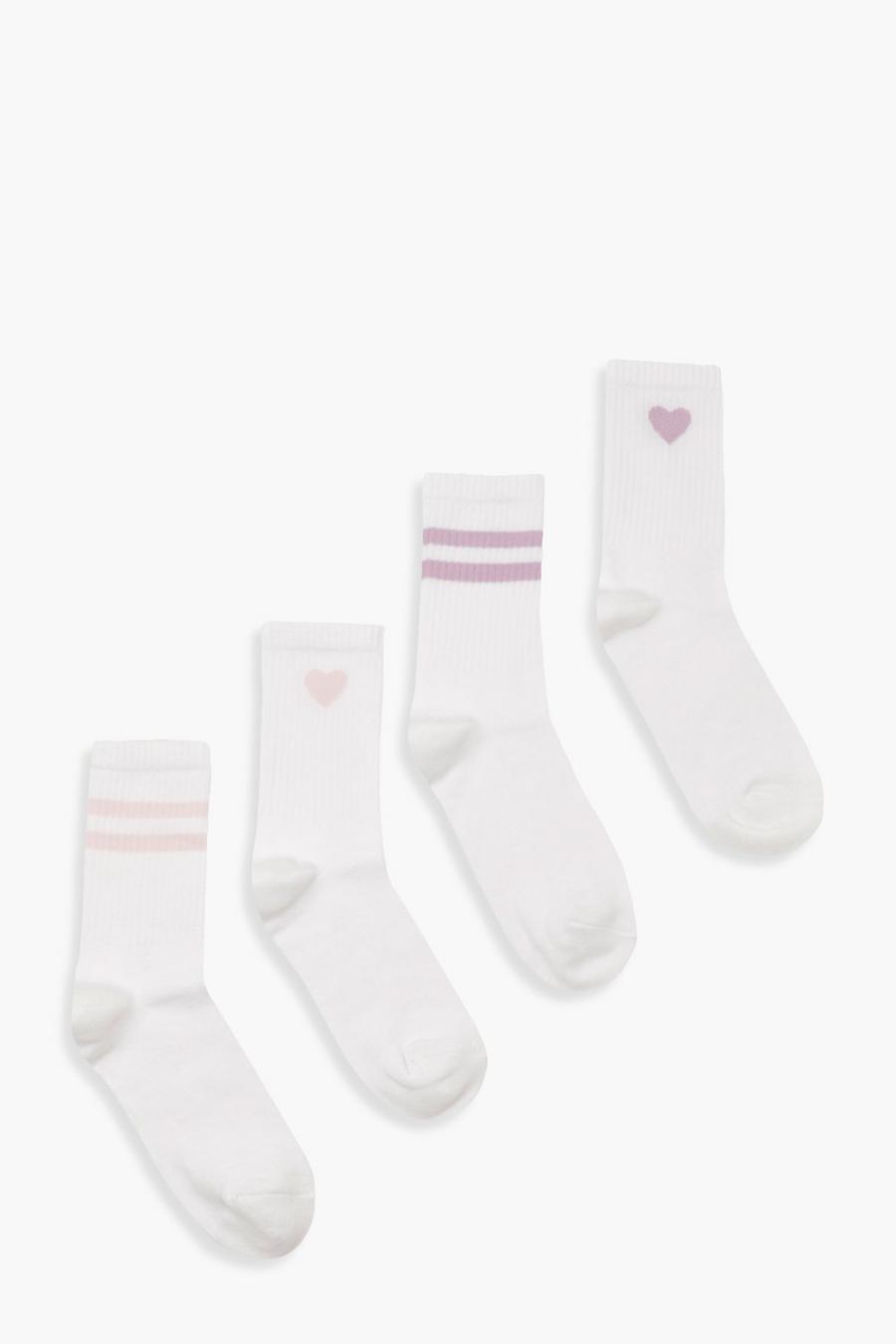 Multi 4 Pack Pink And Lilac Striped Sport Socks image number 1