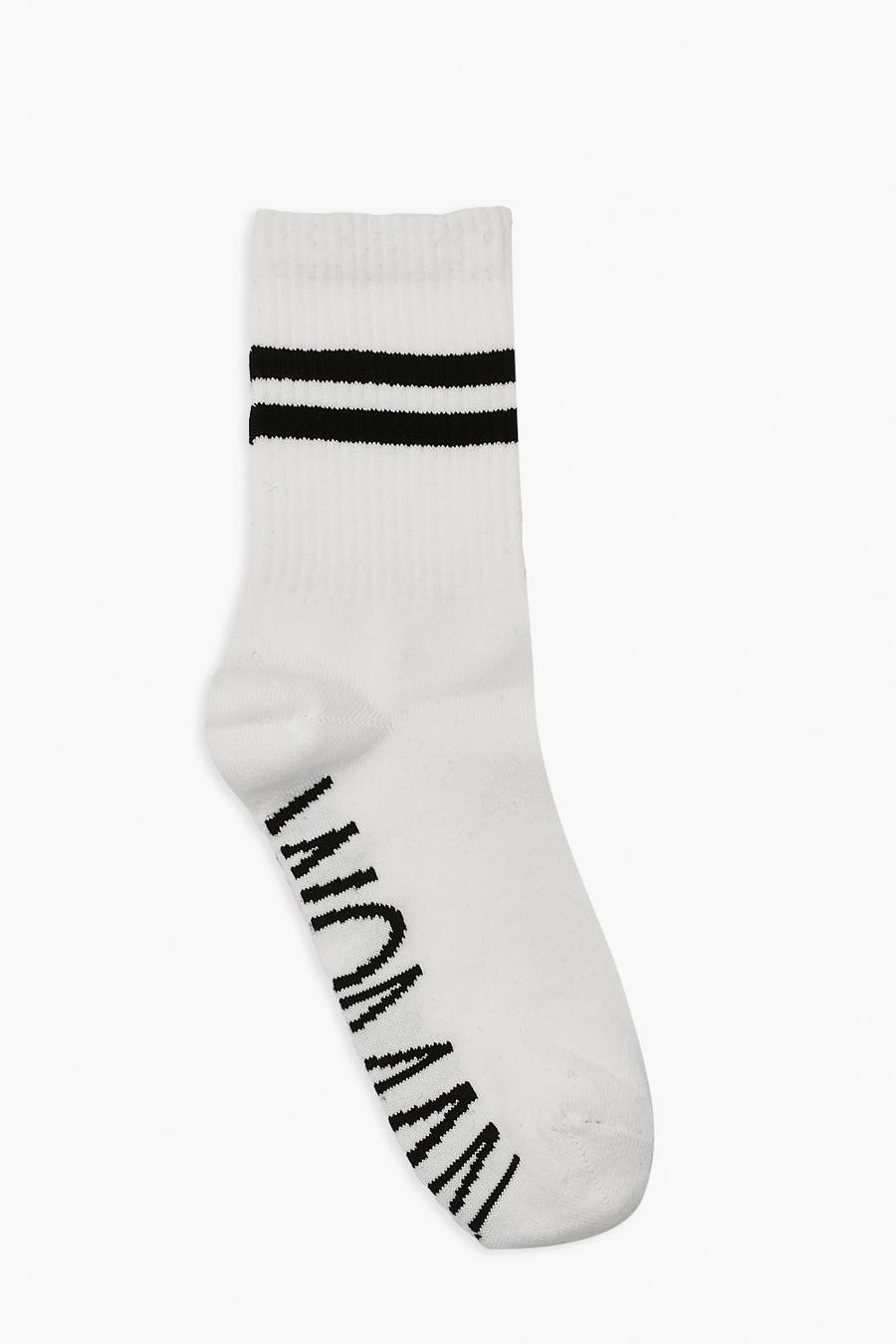 White Woman Sports Stripe Ankle Socks image number 1