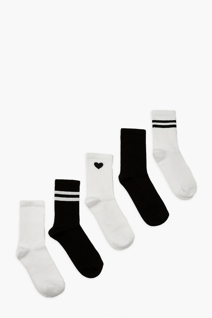 White Heart & Stripes Sports Socks 5 Pack