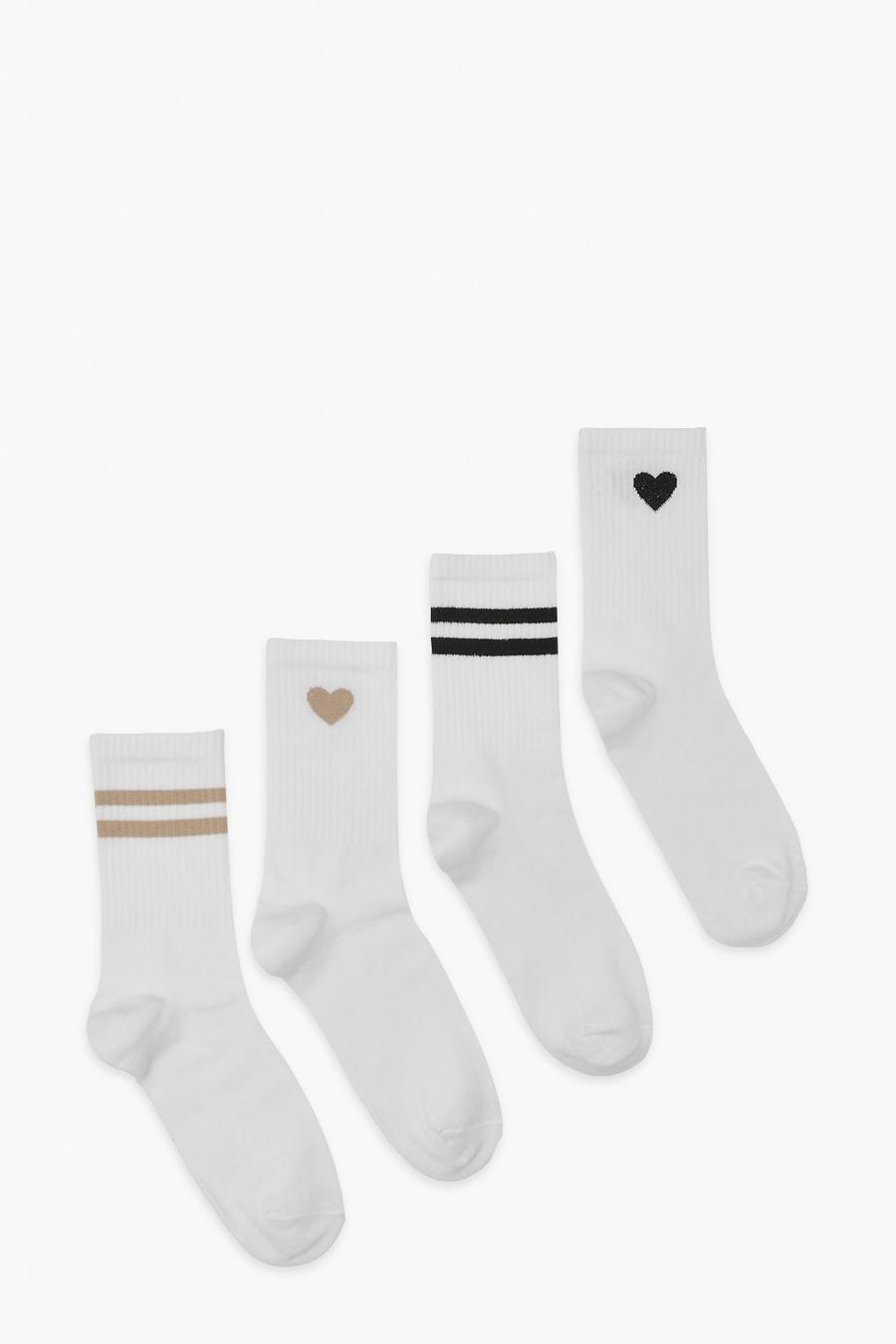 Pack de 4 calcetines deportivos reciclados con corazón, White blanco