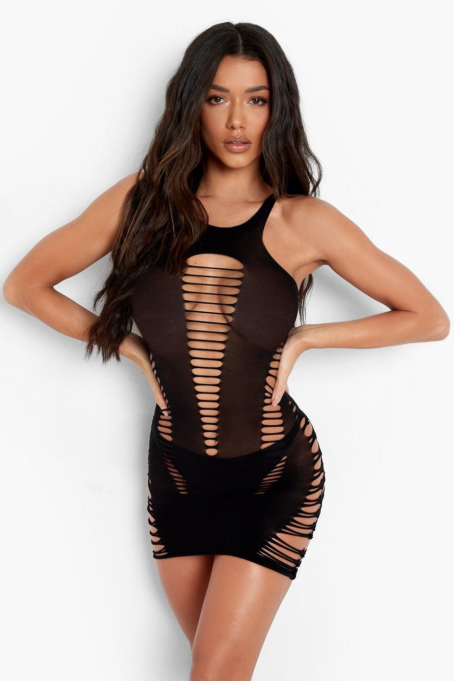 Black Cut Out Detail Body Stocking