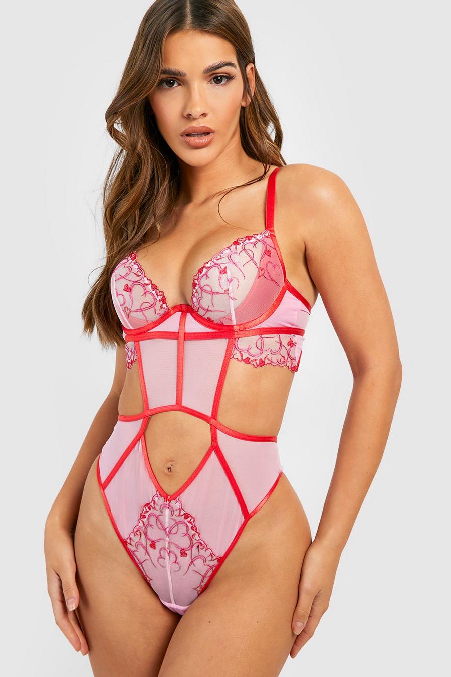 Pink Heart Embroidery Under Wire Body
