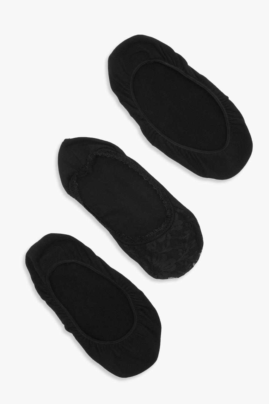 Black 3 Pack Lace Invisible Shoe Liners image number 1