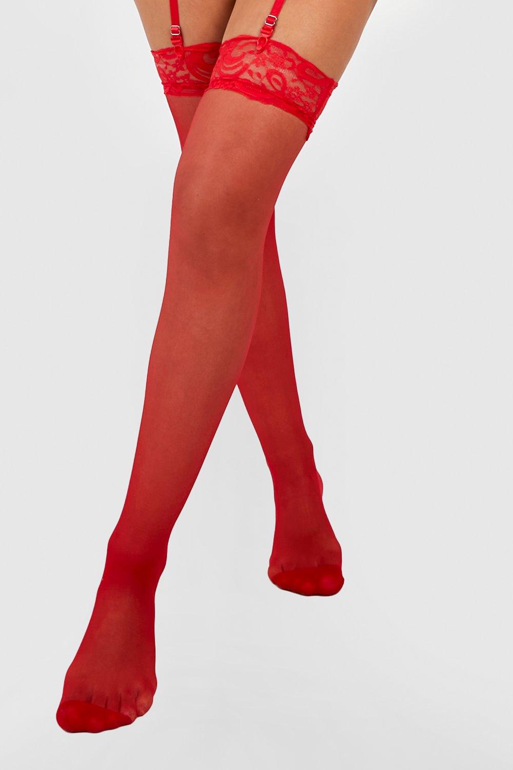 Red Fishnet Stockings With Wide Laced Tops – Honour Clothing