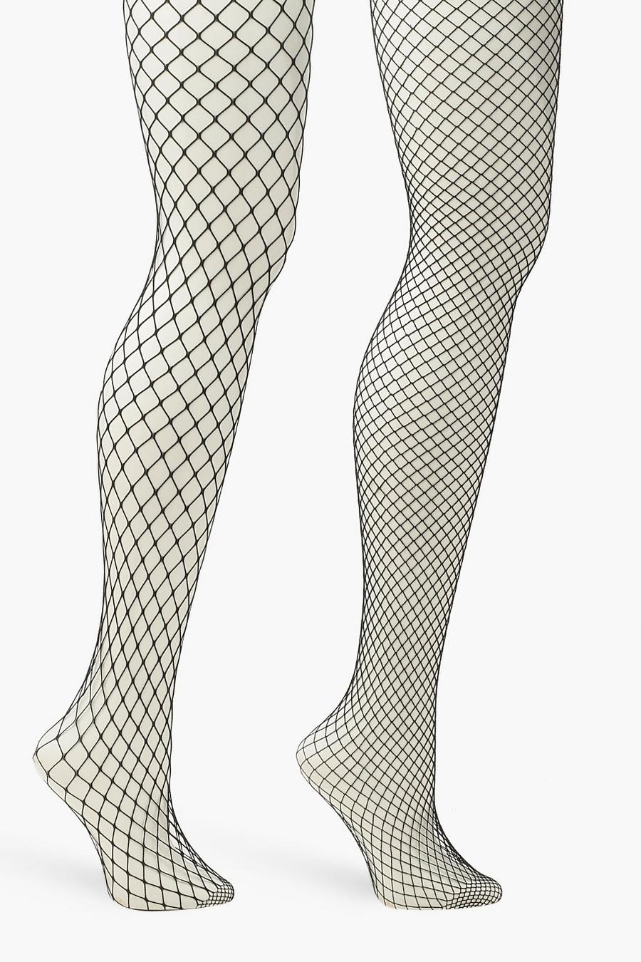 Black svart Mixed Scale Fishnet Tights 2 Pack image number 1