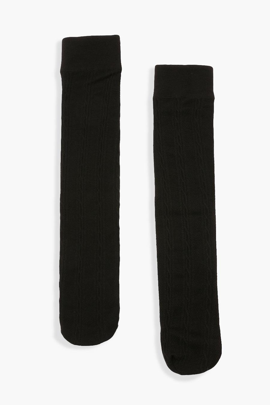2er-Pack kniehohe Thermo-Socken mit Zopfmuster, Black image number 1