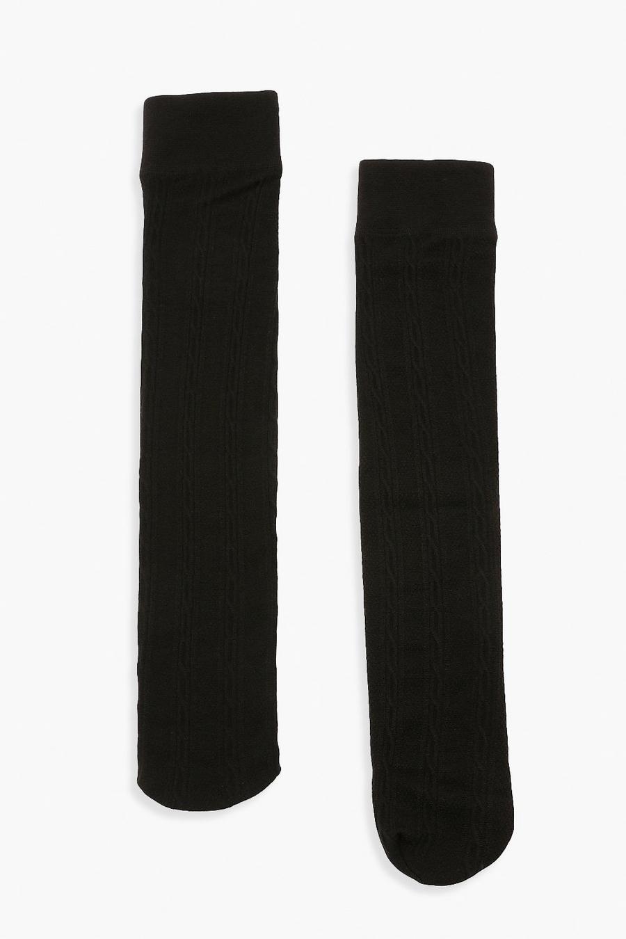 Black Single Thermal Cable Knit Knee High Socks image number 1