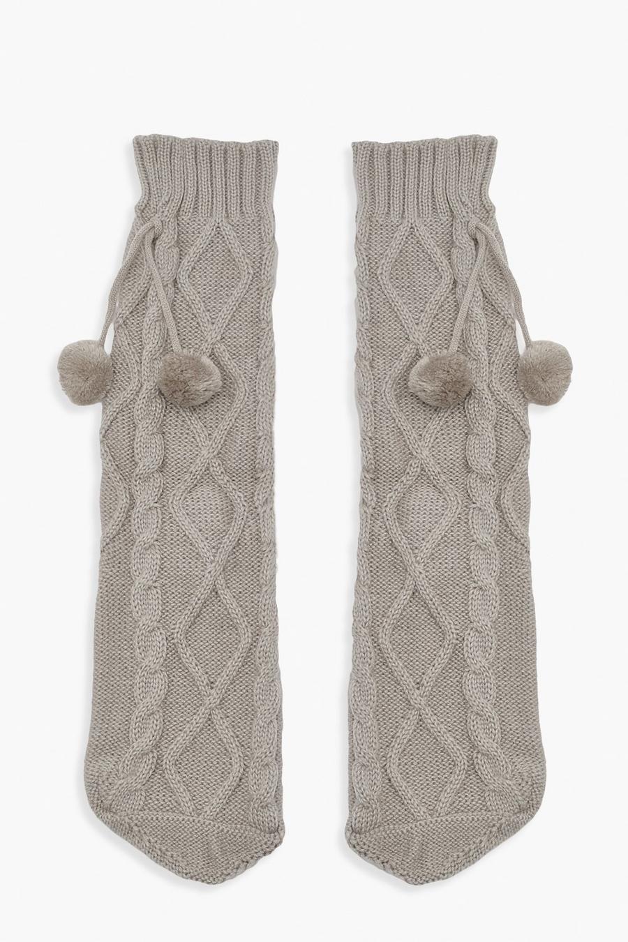 Grey Cable Knit Lounge Socks With Pom Pom Trim image number 1