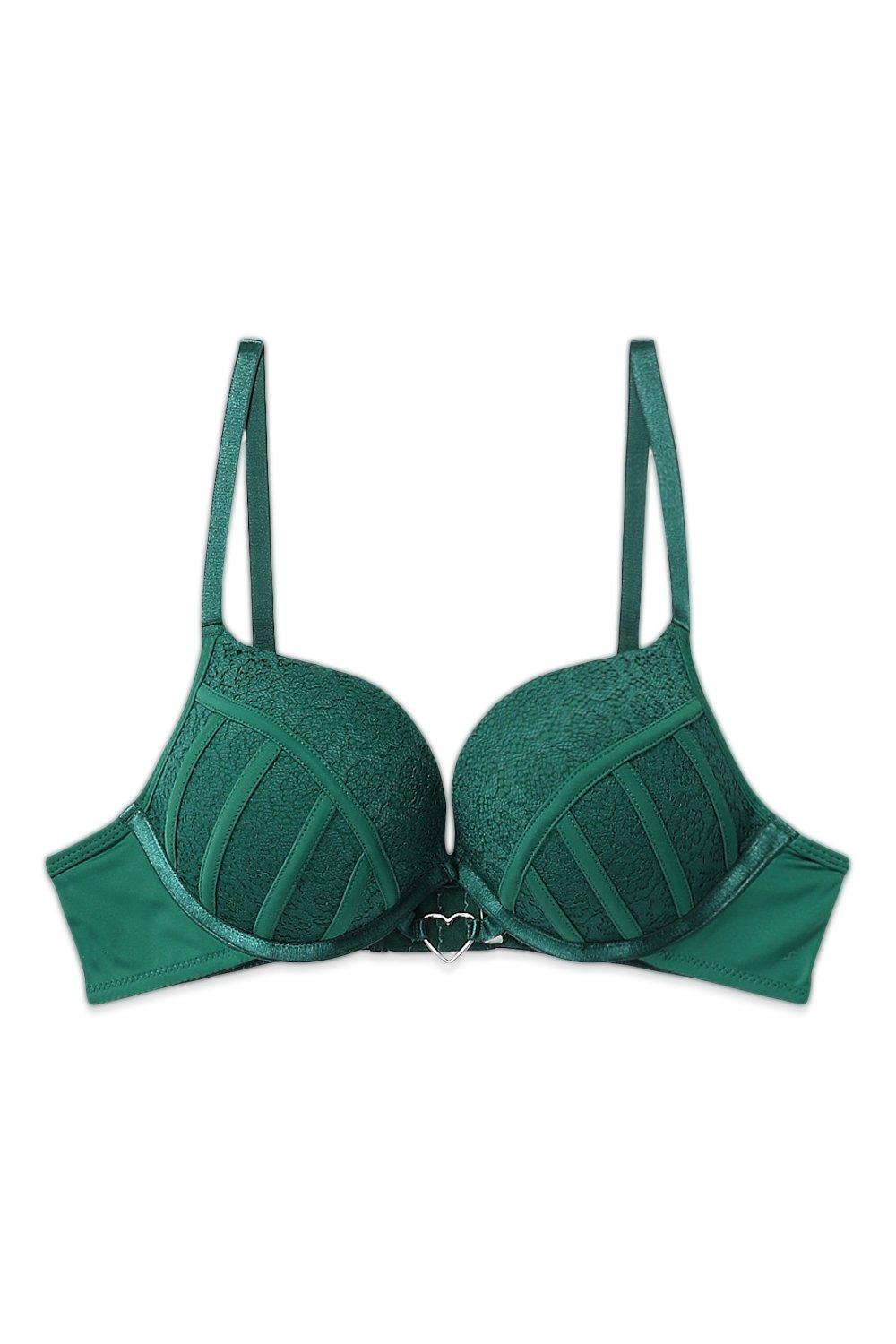 Shyle Aqua Green Lace Winged Push Up Bra With Button Embellished Cups