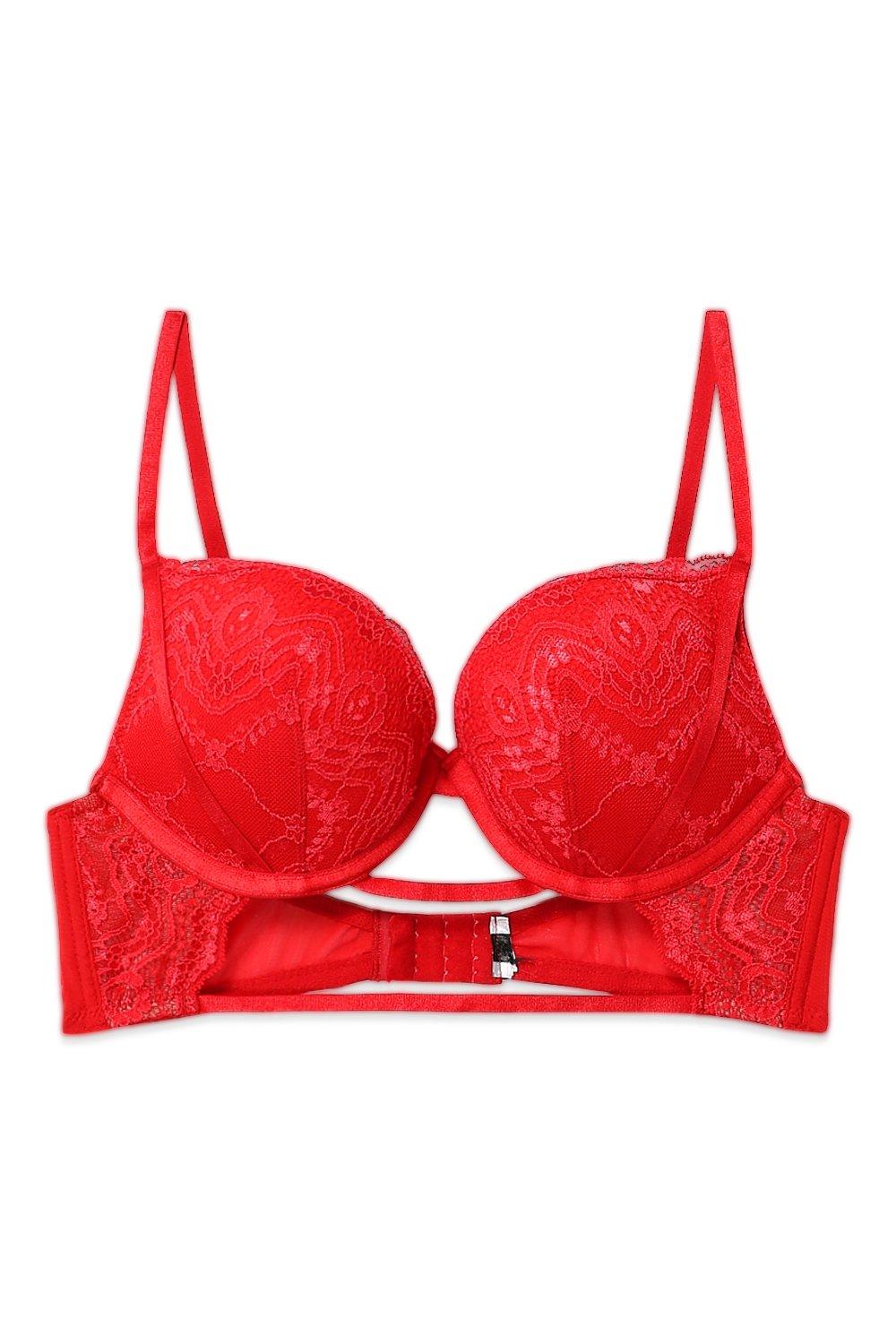 HAIEWRDJ Women's Lace Plus Size Underwired Push Up Adjustable Everyday Bras  (Color : Red, Size : 44D) : : Fashion