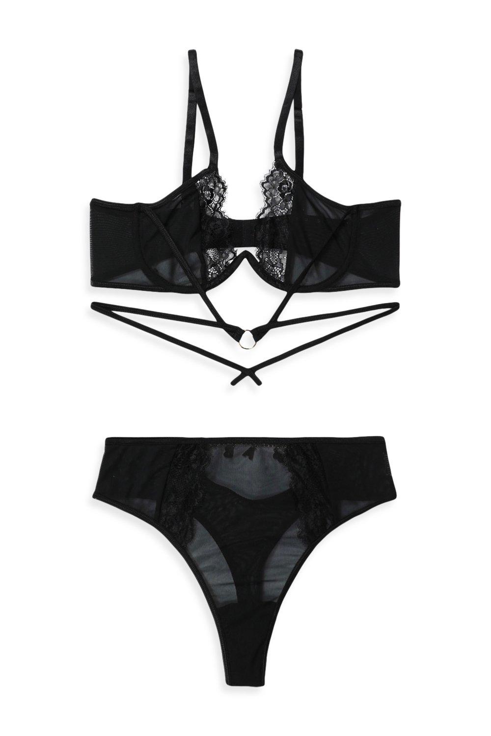 Lace Mesh 3-Pc Lingerie Set