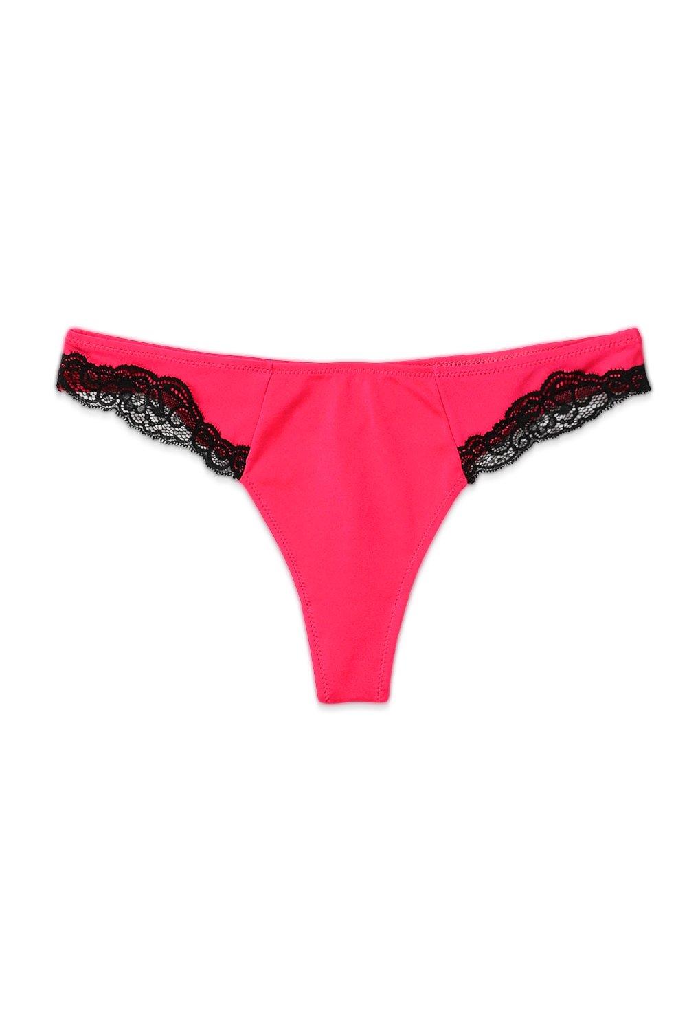 Satin Contrast Lace Thong