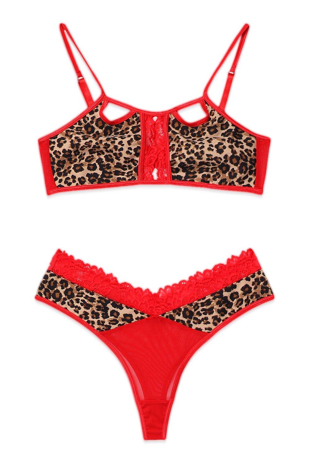 Sexy Bralette Lingerie Leopard Print Spliced Lace Bra and Panty Set –  KesleyBoutique
