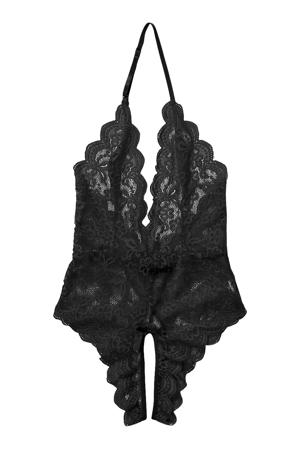 Plus Size Shadow Stripe Keyhole Lace Bodysuit - Black
