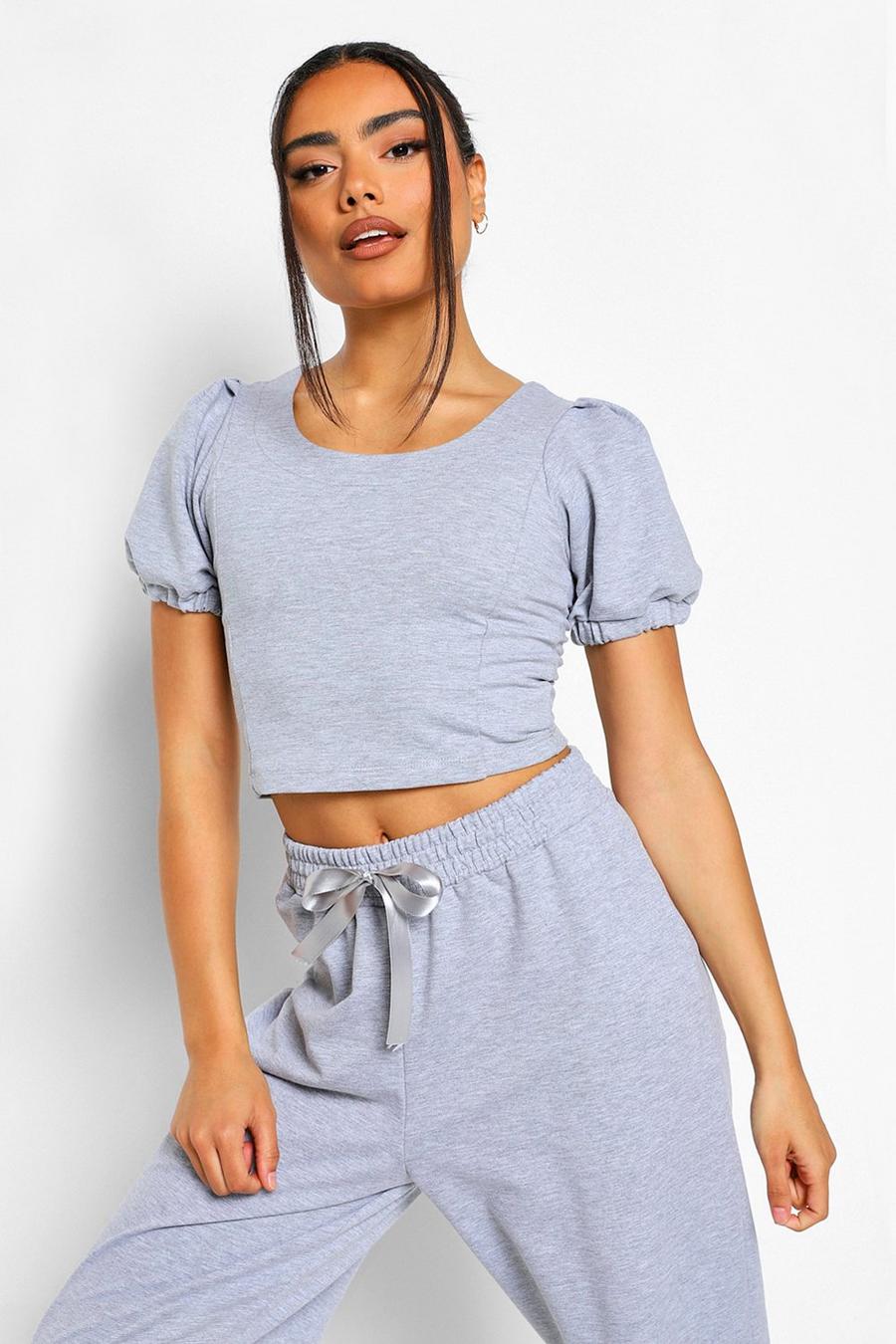 Grey Mix N Match Puff Sleeve Loopback Top image number 1