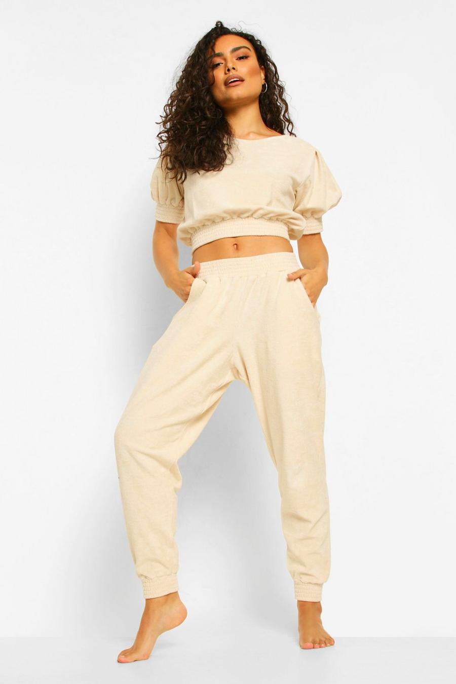 Beige Mix N Match Towelling Track Pants image number 1