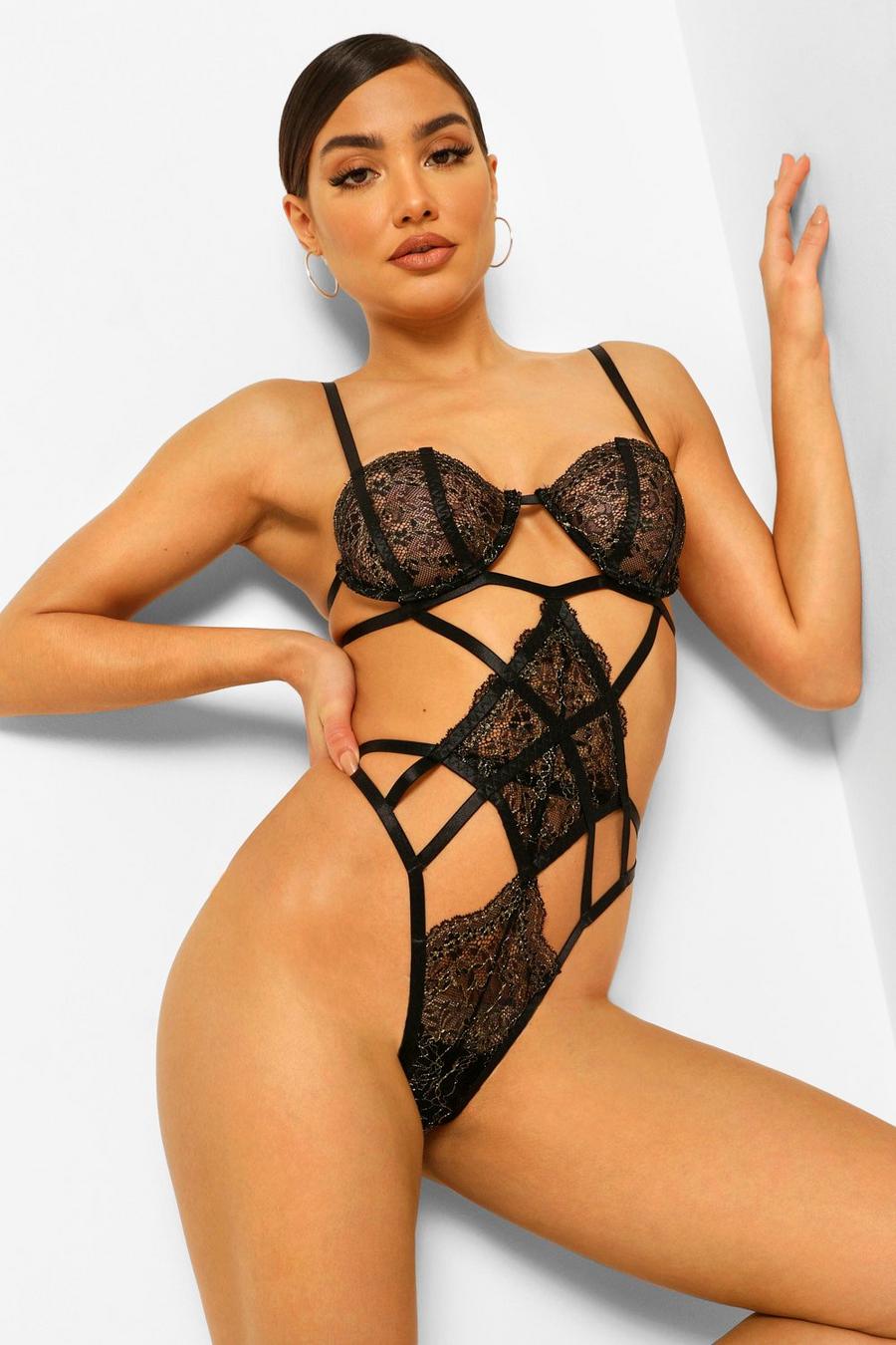 Black Cut Out Underwire Bodysuit image number 1