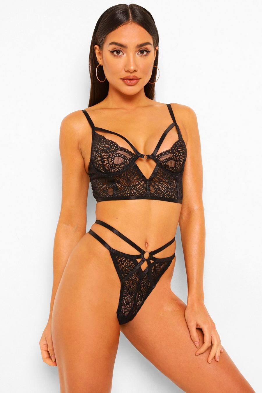 Black Cut Out Longline Underwire Bra image number 1