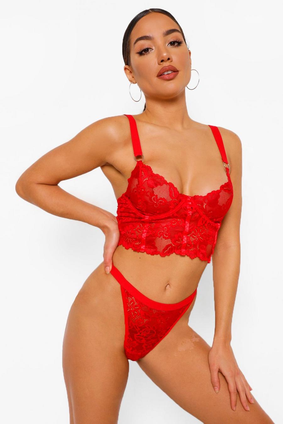 Red Boned Longline Underwire Bra image number 1