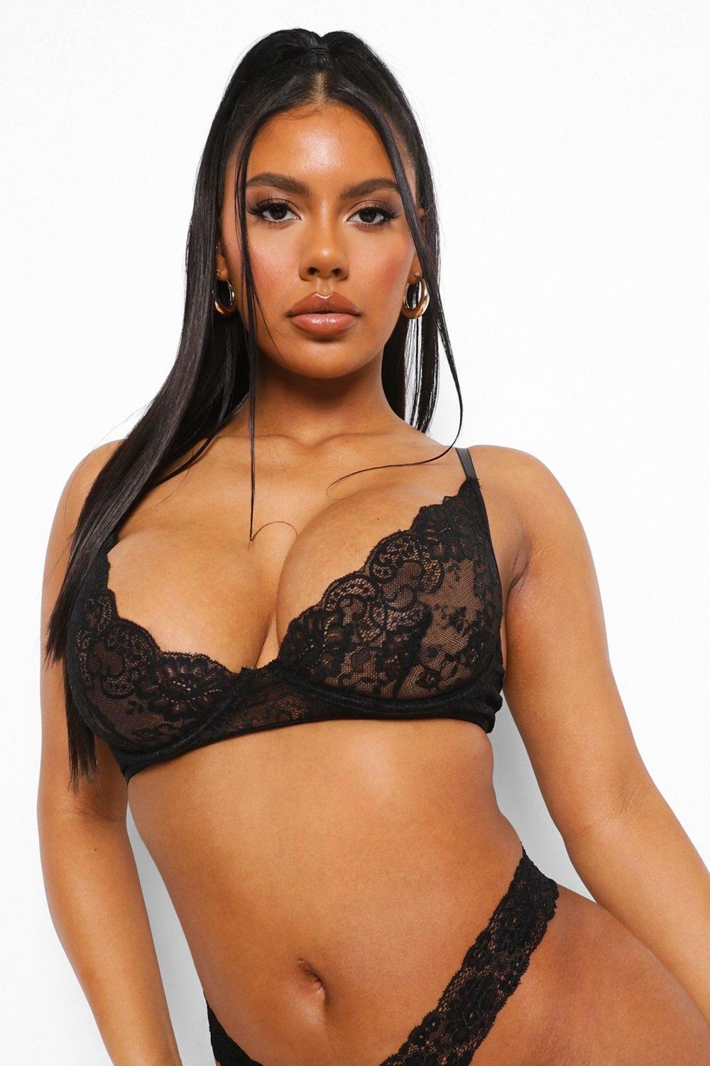 Reggiseno donna a balconcino sexy senza ferretto hot nero trasparente con  pizzo