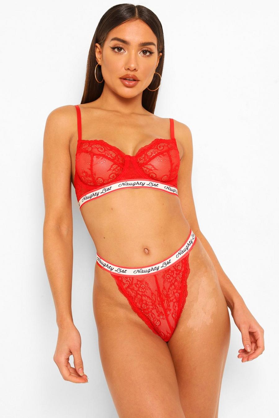 Red Naughty List Lace Bra image number 1