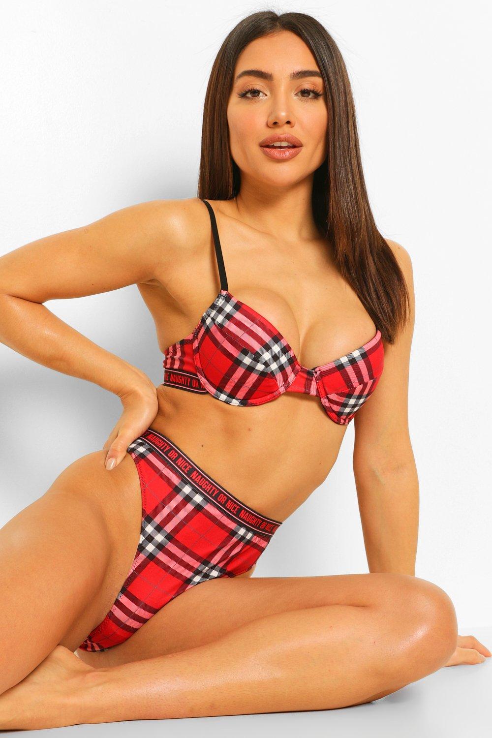 Naughty or Nice Tape Check Push Up Bra