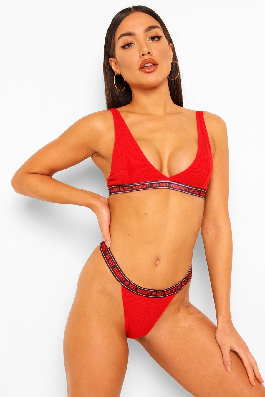Naughty Or Nice Rib Bralette And Thong Set image number 1