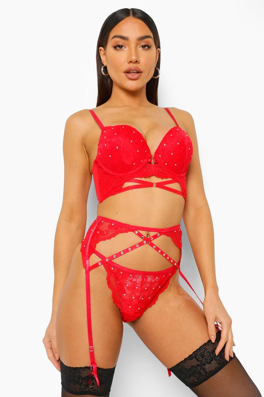 Red Premium Super push up-bh med strass image number 1