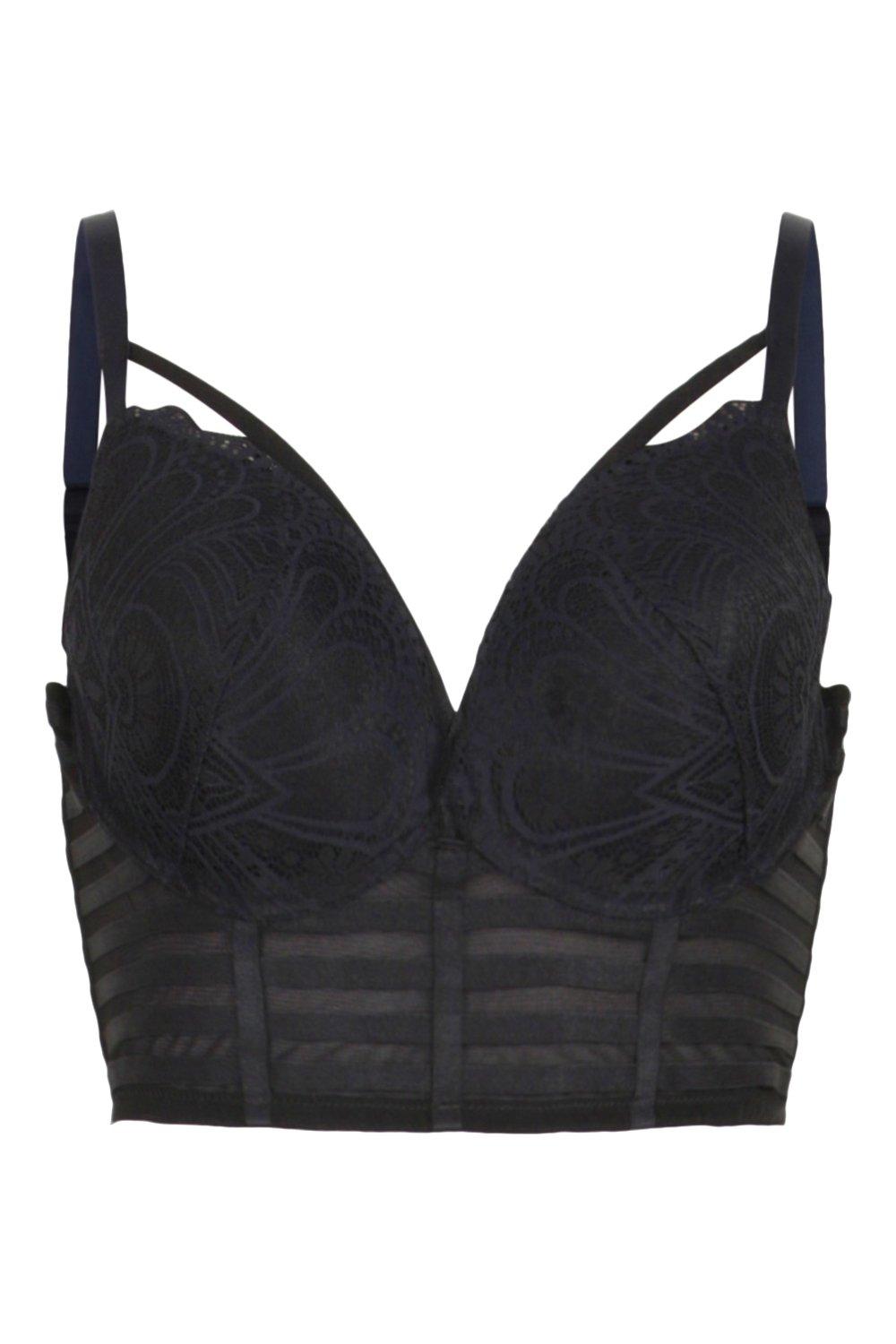 Plus Black Longline Lace Frill Bra